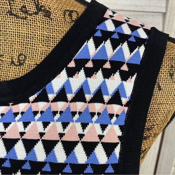 Susan Monaco Stitch Fix Geometric Print Fit & Flare Dress Blue Pink Small - Picture 6 of 12